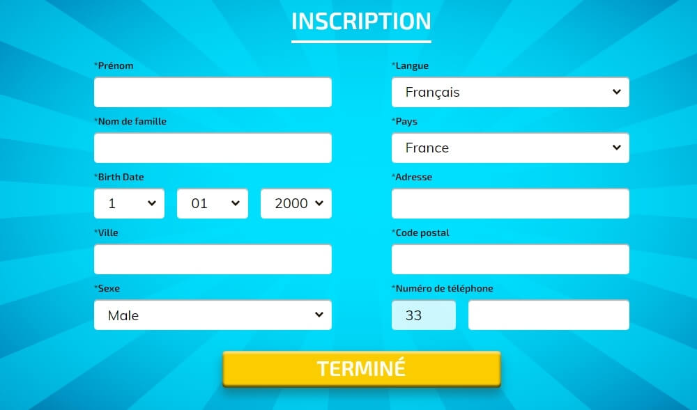 Fantastik casino Remplir le formulaire d'inscription