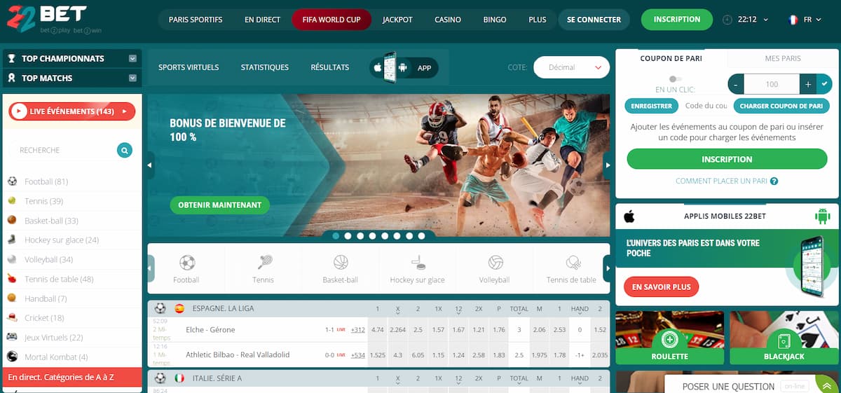 22Bet Casino avec Paysafecard