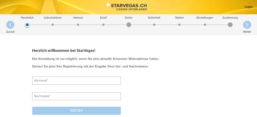 Starvegas Anmeldeformular