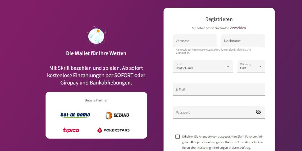 Bei Skrill registrieren