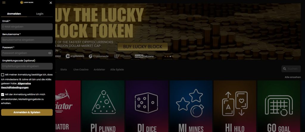 LuckyBlock Konto registrieren