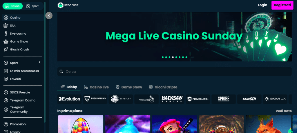 crypto casino mega dice siti slot online